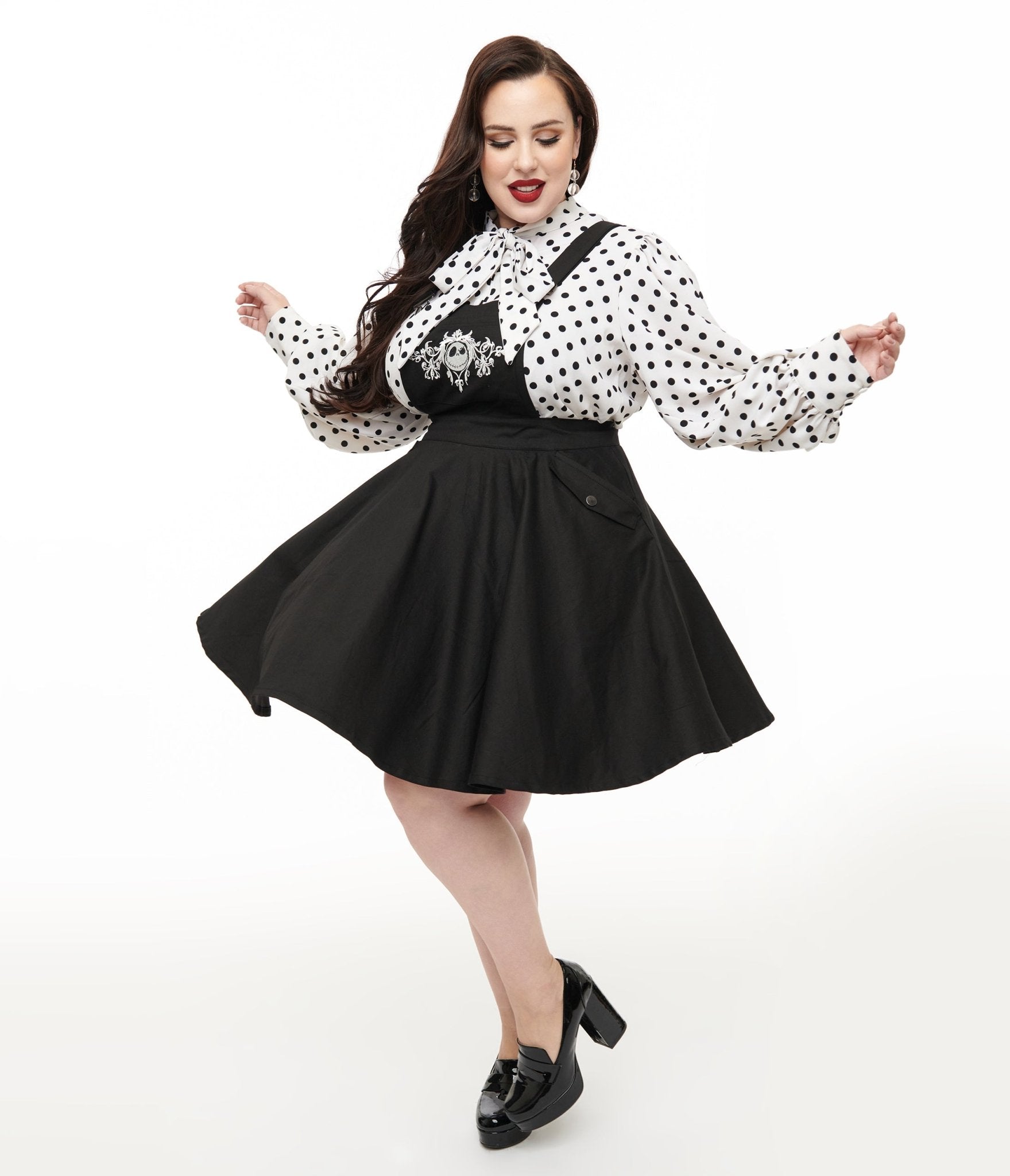 Unique Vintage Plus Size Black Nightmare Before Christmas Brionne Pinafore Skirt - Tim Burton Inspired Gothic Dress for Halloween & Cosplay