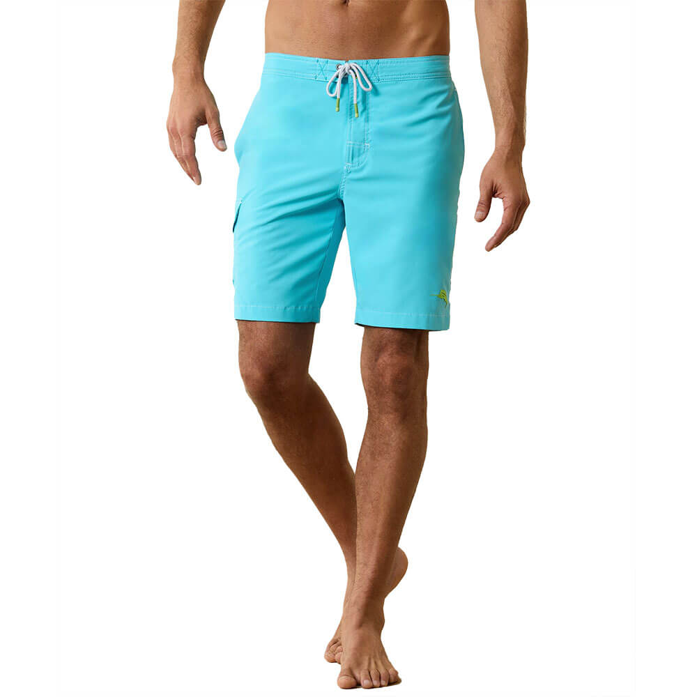 Tommy Bahama Men's 9 Inch Baja Cove Swim Trunks - Quick Dry Beach Shorts for Swimming, Surfing & Vacation | River Blue Color | Perfect for Pool, Ocean & Summer Activities