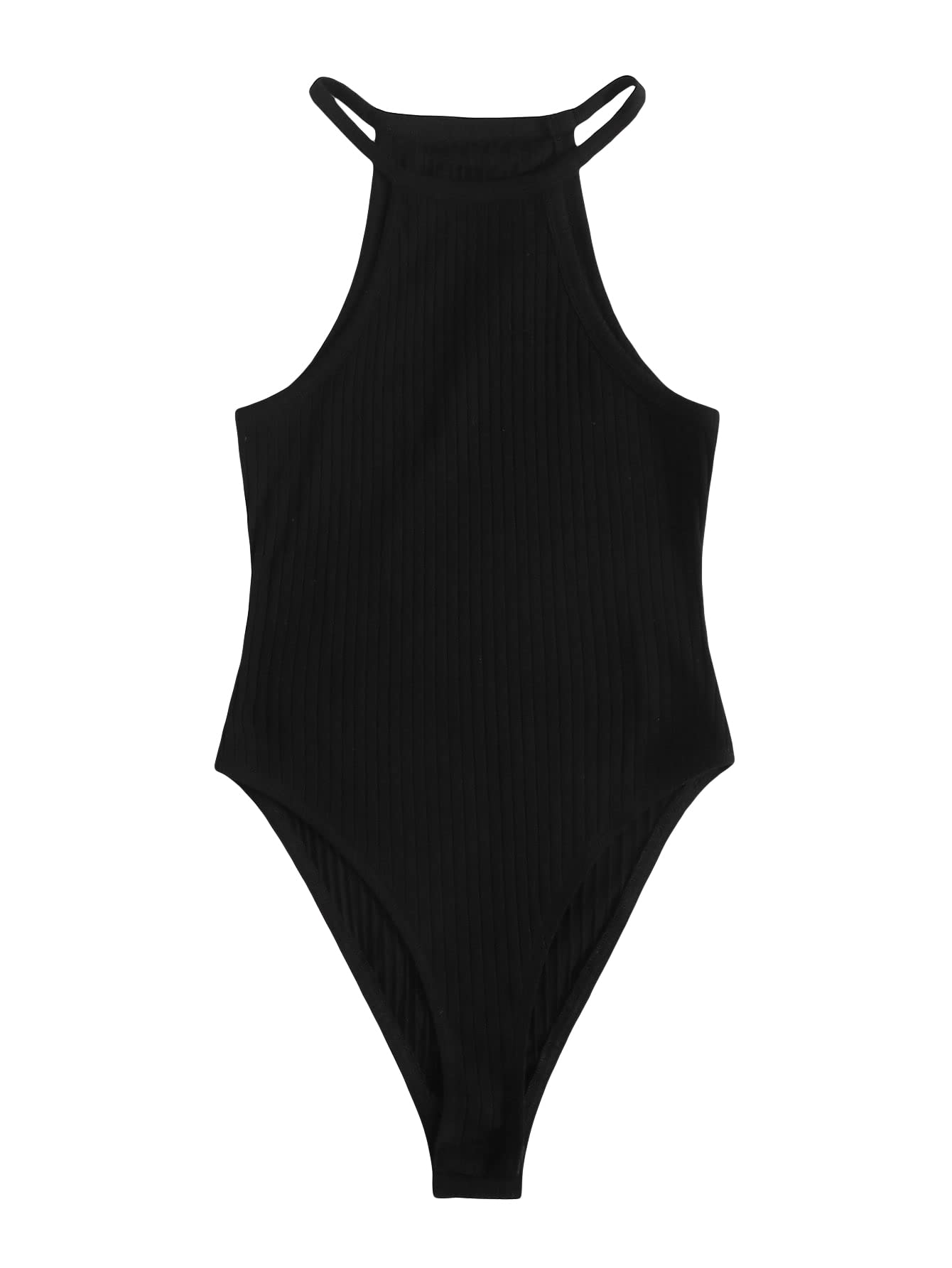 Milumia Women's Casual Ribbed Knit Halter Top Sleeveless Bodysuit Jumpsuit - Sexy Summer Outfit for Beach, Club & Date Night