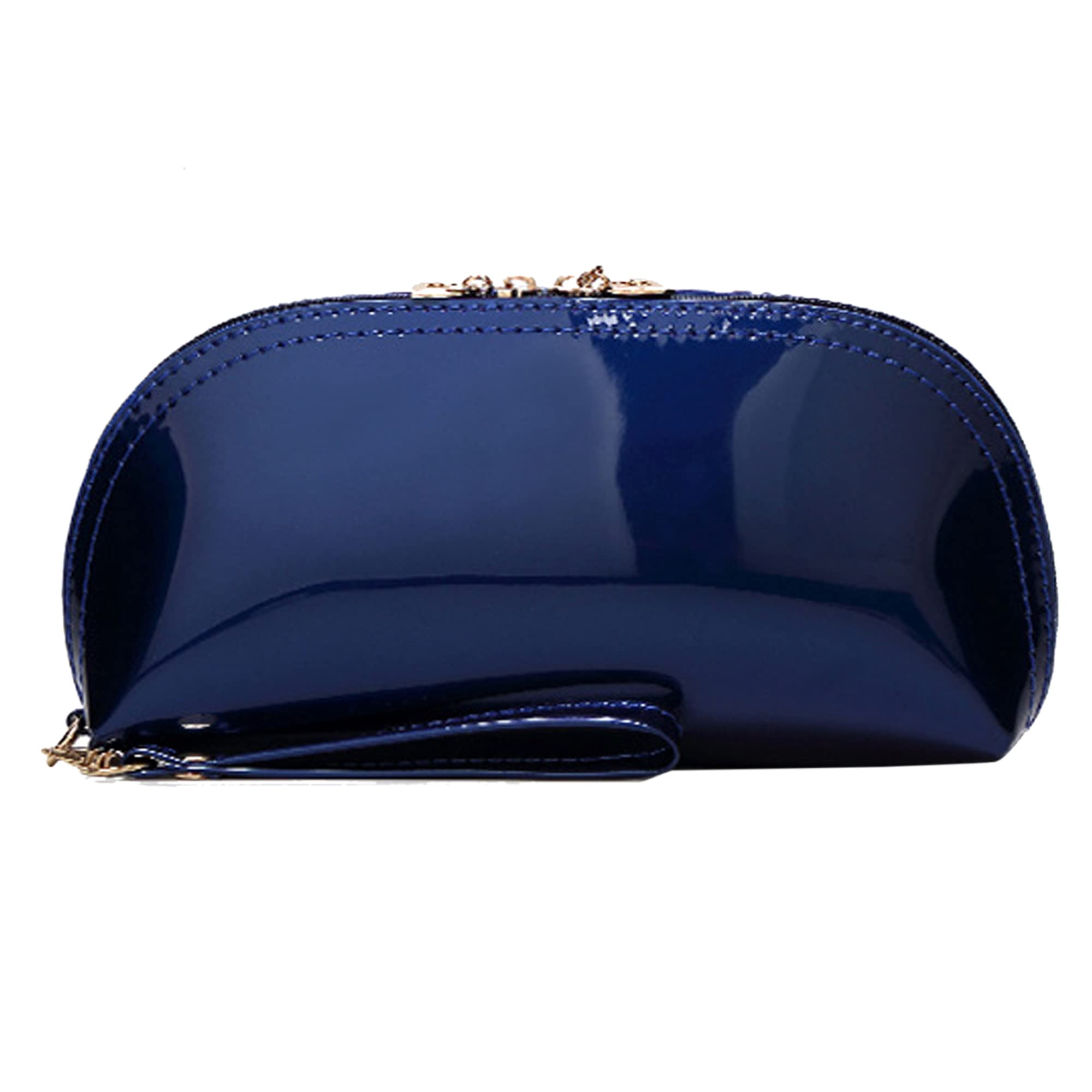 ZLMBAGUS Fashion Cosmetic Bag - Patent Leather Makeup Pouch with Wristlet Strap & Zipper Closure - Travel Organizer for Makeup, Jewelry, Coins - Perfect for Daily Use, Travel, and Gift Giving - Blue
