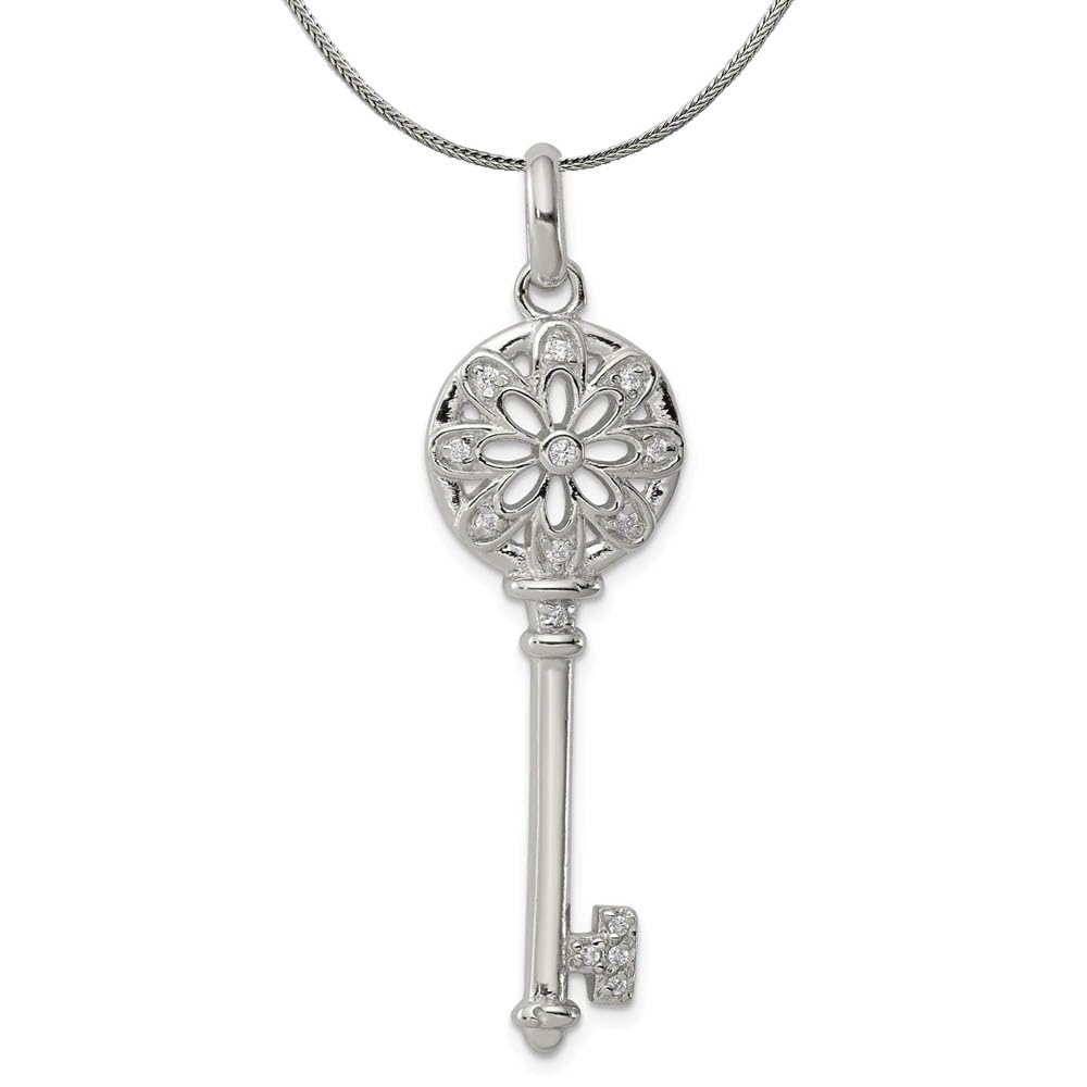 Vintage Silver CZ Floral Key Necklace - Perfect for Gifts & Parties