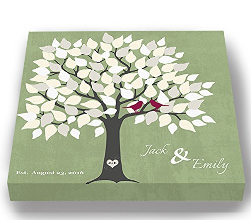 Personalized Wedding Tree Guest Book - Unique Bridal Shower Gift for 100-150 Signatures - Green Canvas Wall Art Decor (20x20 inches) - Perfect for Wedding Receptions, Anniversaries & Home Decor