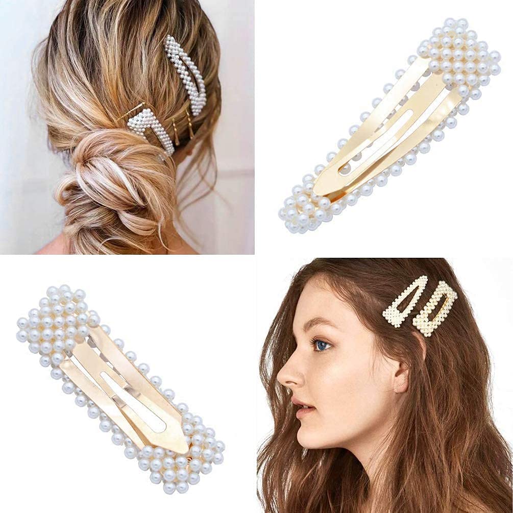 Shreya Fashion - 2 Pack Large Pearl Hair Clips for Women & Girls, Handmade Pearl Hair Accessories Barrette Pins for Wedding Party Daily Use - Elegant Hair Ties for Special Occasions & Everyday Styling (4 Pcs)
