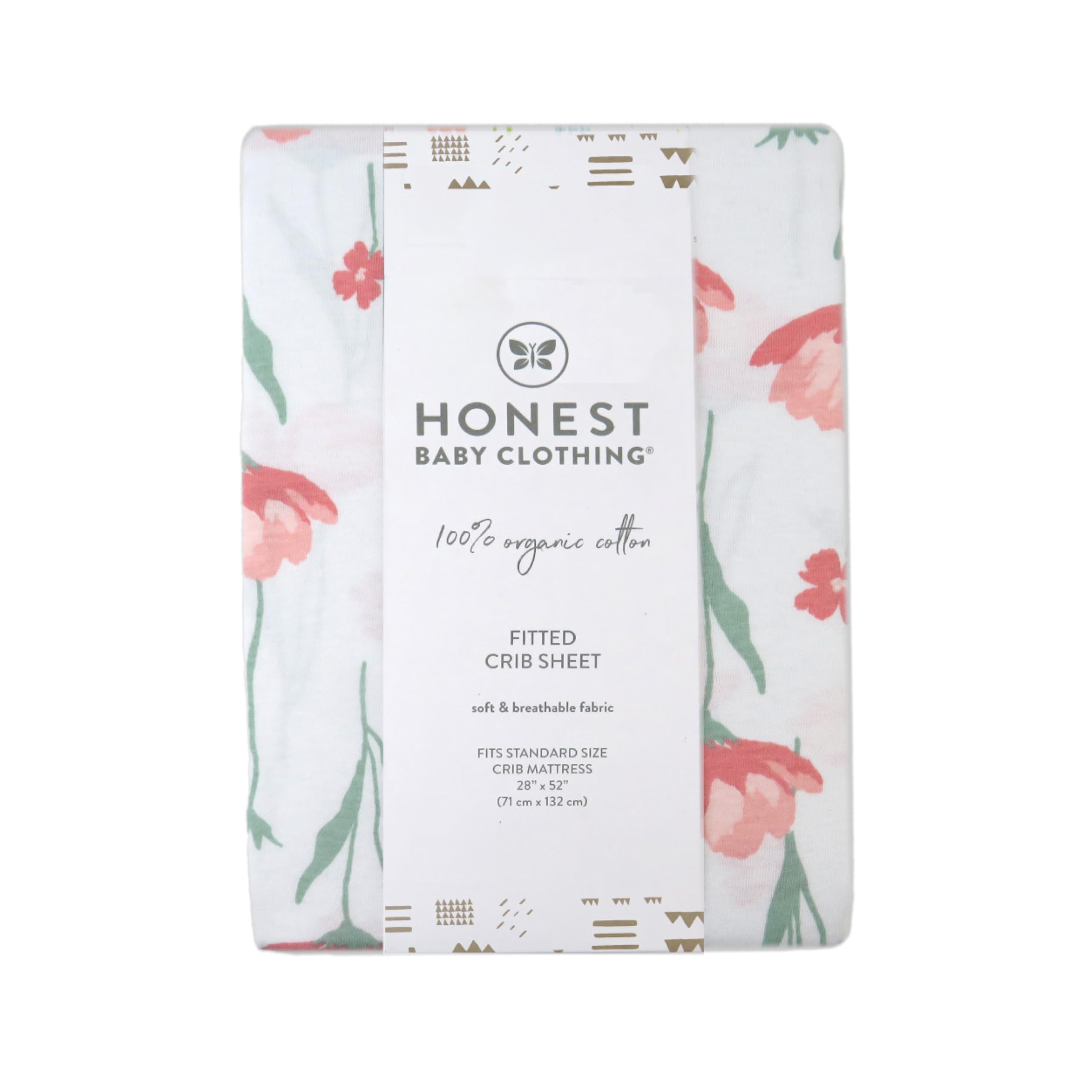 HonestBaby 100% Organic Cotton Fitted Crib Sheets - Standard Size for Bassinet & Crib Mattress - Soft Mini Prints in Strawberry Pink Floral - Unisex for Baby Boys & Girls - Perfect for Nursery, Daycare & Travel Use