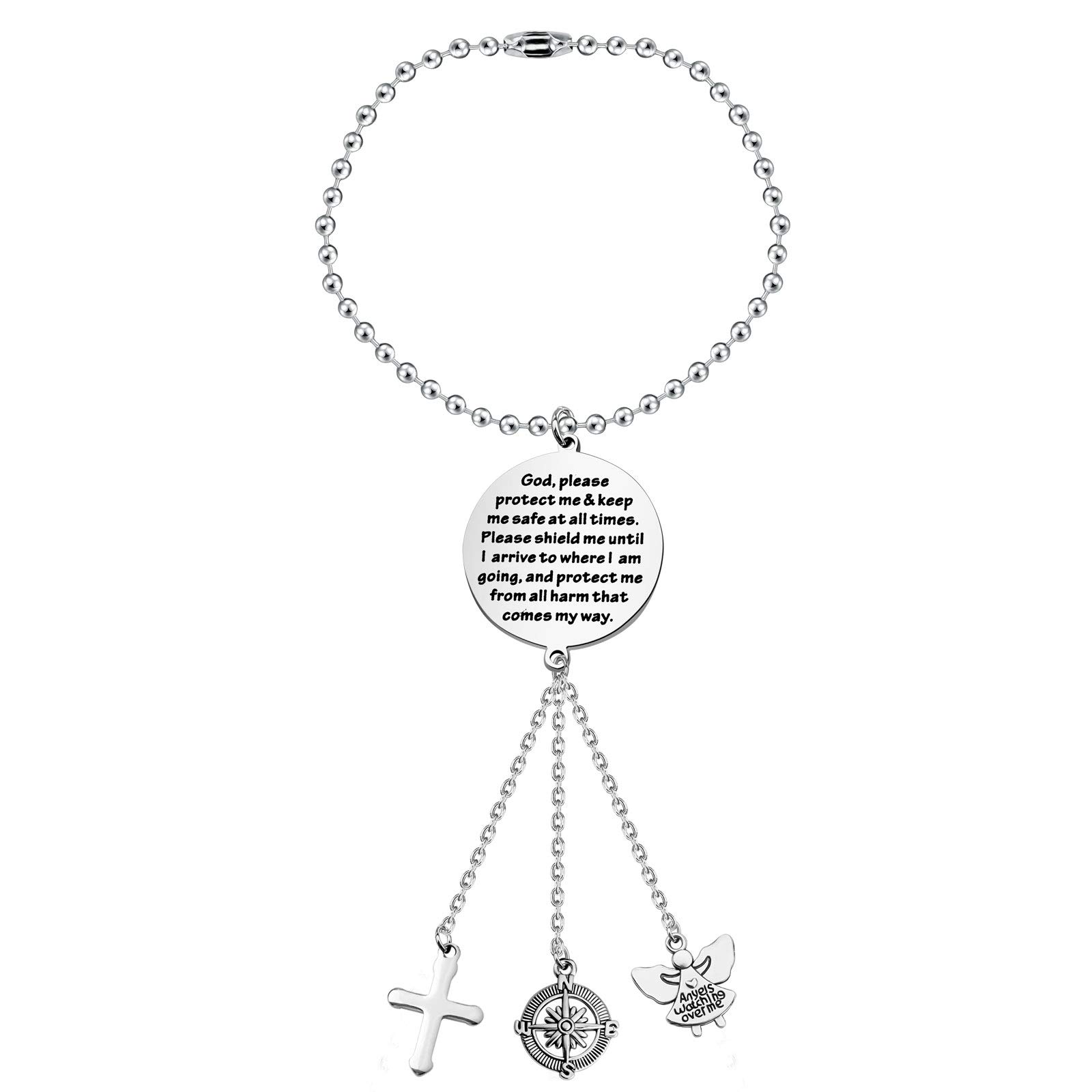 BAUNA Guardian Angel Cross Car Charm - Hanging Ornament for Rearview Mirror, Truck & Vehicle Decor - Religious Car Accessory for Protection & Safe Travel - Perfect Gift for Drivers, Commuters & Road Trips
