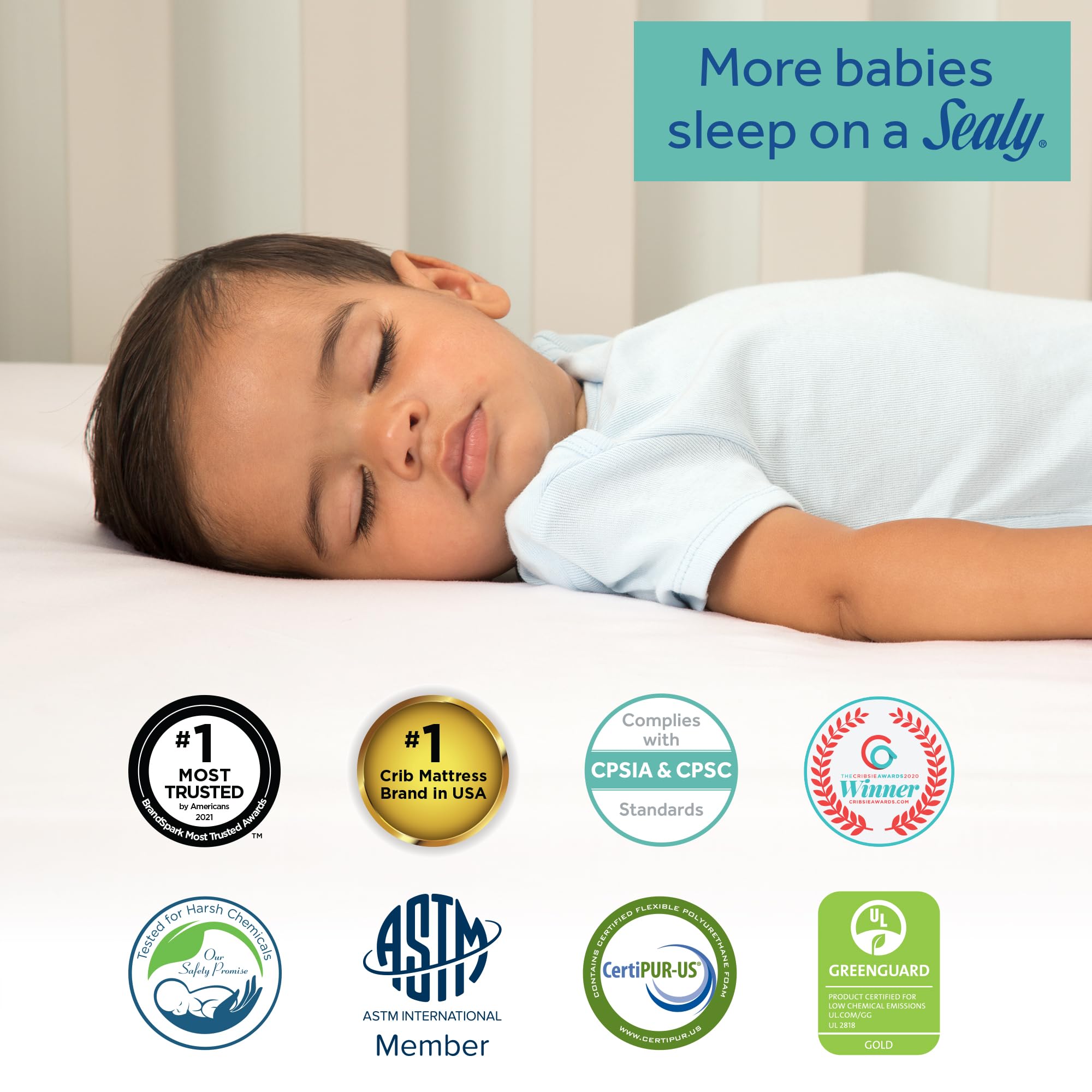 Sealy Cozy Brilliance Breathable Bamboo Rayon Hypoallergenic Baby Crib Mattress & Toddler Bed Mattress - 2-Stage Firm Support, Non-Toxic, Washable Zip Cover, Waterproof, Made in USA (52