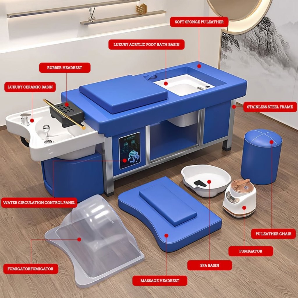 Premium Greenlife Paramount Thai Japanese Head Spa Bed with Backwash Shampoo Sink & Foot Bath - Professional Salon & Spa Massage Table for Relaxation & Hair Care Treatments