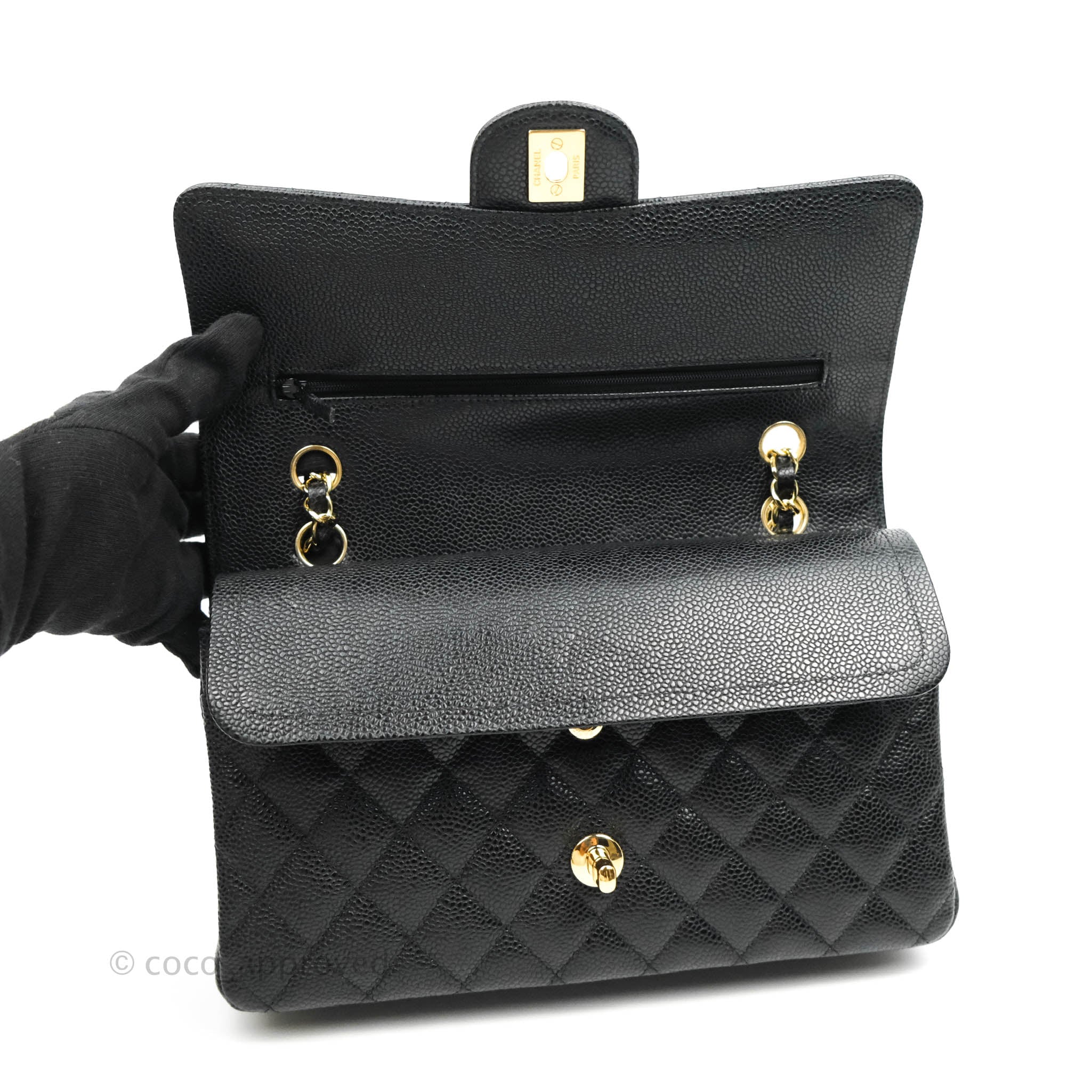 Chanel Classic Medium Double Flap Bag - Black Caviar Leather with Gold Hardware | Luxury Handbag for Women, Perfect for Work, Evening & Special Occasions