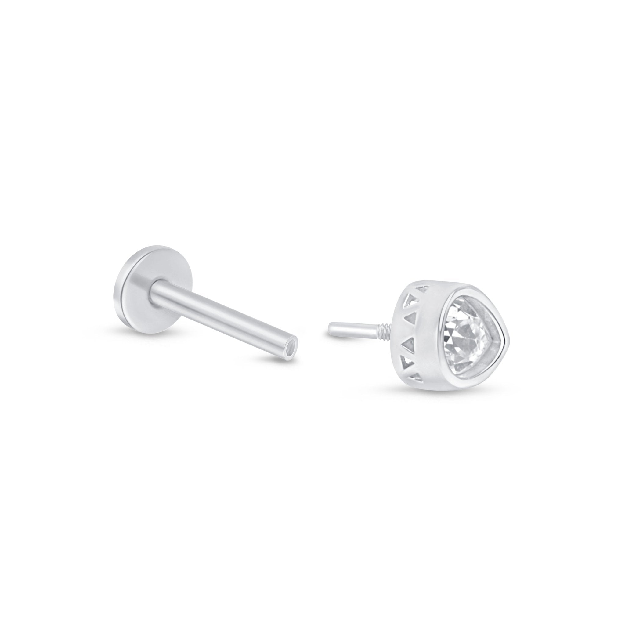 14k White Gold Pear Cut Cubic Zirconia Stud Earrings - Hypoallergenic Flat Back Post for Sensitive Ears - Perfect for Weddings, Parties & Everyday Elegance