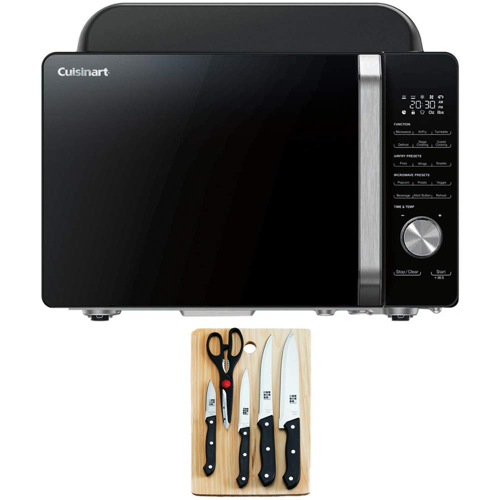 Cuisinart AMW-60 3-in-1 Microwave Air Fryer Oven Combo with Home Basics 5-Piece Knife Set & Cutting Board - Perfect for Small Kitchens, Quick Meals & Healthy Cooking