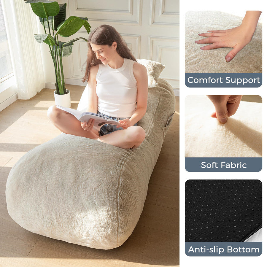 MAXYOYO Oversized Bean Bag Couch with Removable Pillow - Gaming Chair & Lounge Sofa for Adults - Soft Beige Fabric - Perfect for Game Rooms, Dorm Rooms & Living Room Relaxation