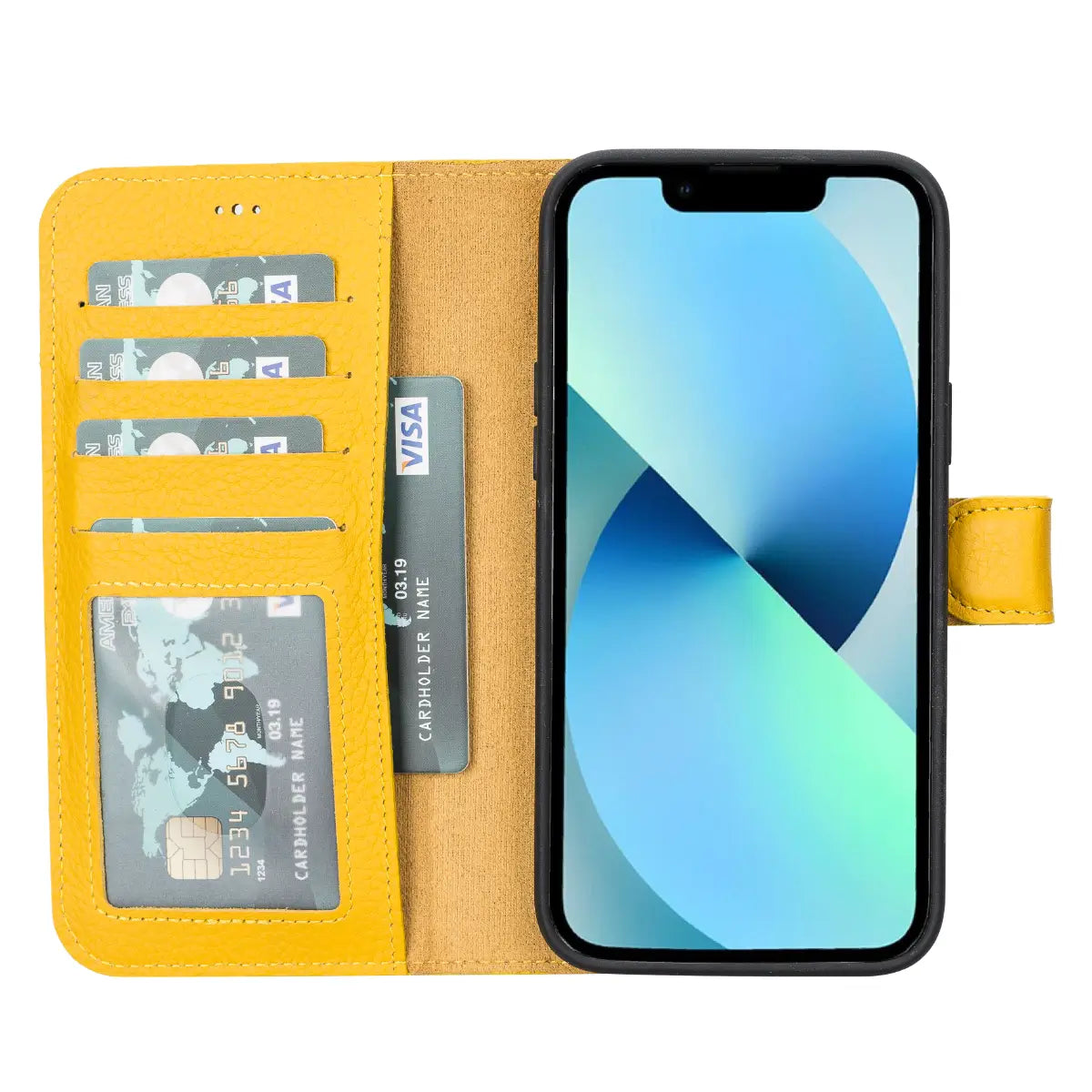 Premium Yellow Leather Wallet Case for iPhone 14 Plus - Slim Protective Cover with Card Slots | Perfect for Everyday Use, Travel & Business