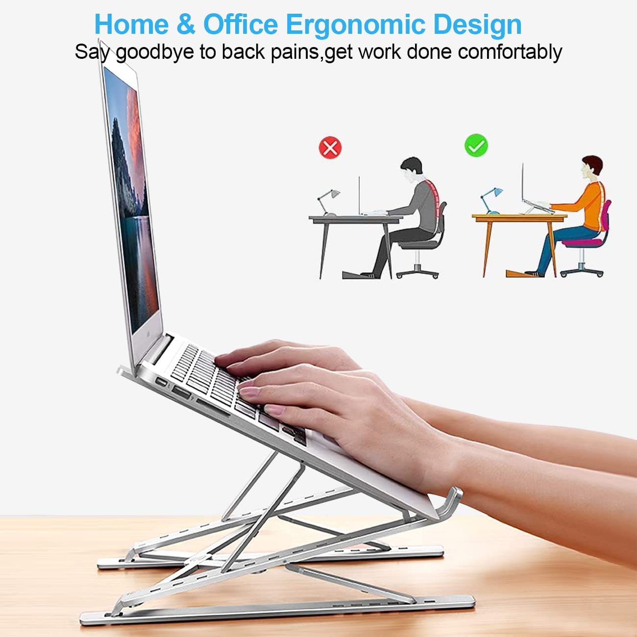 Premium Aluminum Laptop Stand for Desk - Ergonomic & Stable MacBook Pro Stand for 12-17 inch Laptops - Computer Riser with Cooling Function for MacBook Air/Pro, HP, Dell & More Notebooks (Light Silver) - Perfect for Home Office, Gaming & Workspace Setup