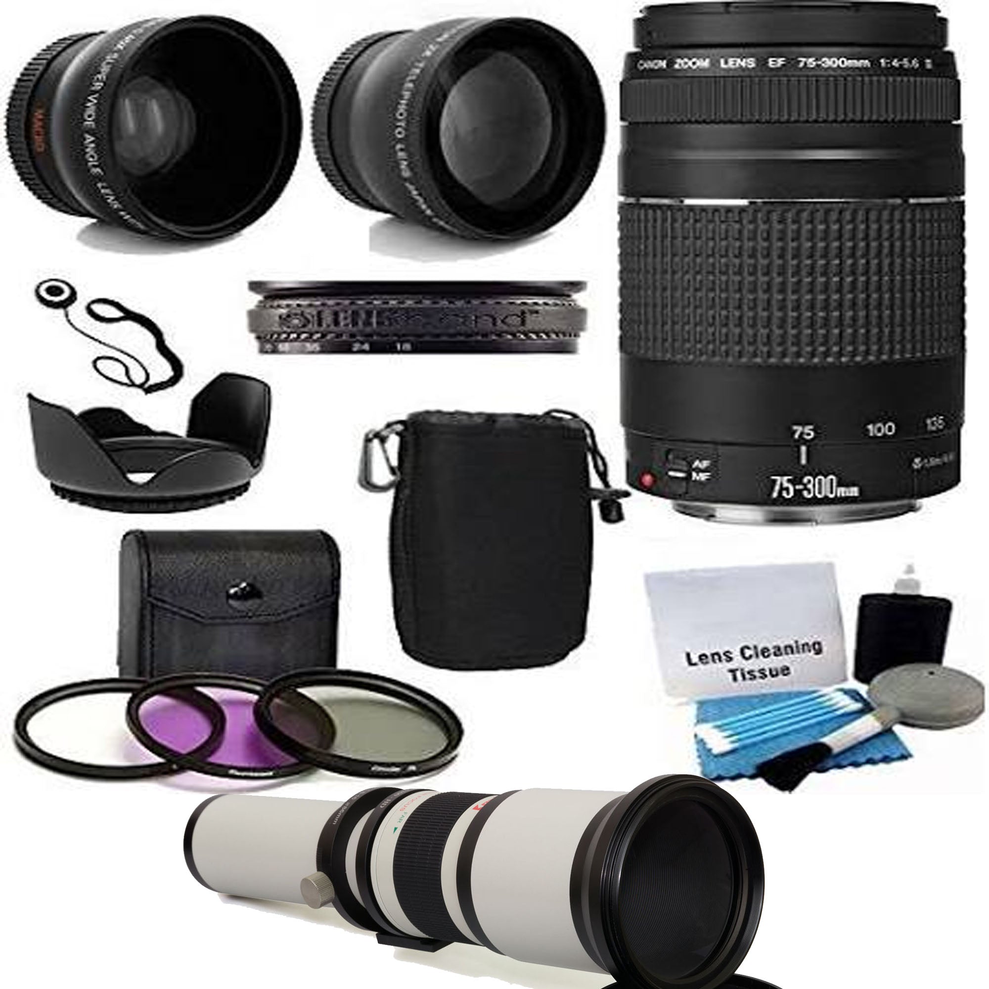 Canon EF 75-300mm f/4-5.6 III Telephoto Zoom Lens with 650-300mm Lens Bundle - Perfect for Wildlife Photography, Sports Events & Travel Adventures