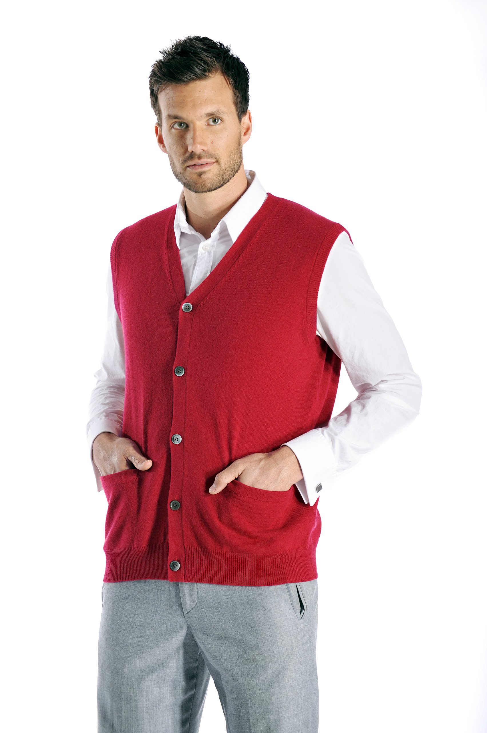 100% Pure Cashmere Men's Sleeveless Vest Cardigan - V-Neck Button Down Sweater with 2 Front Pockets | Soft & Warm Winter Layering Piece for Office, Travel & Casual Outfits