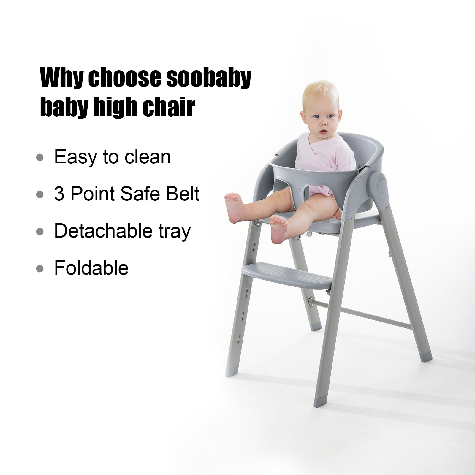 5-in-1 Convertible Baby High Chair with Removable Tray - Adjustable Toddler Feeding Seat for 6 Months to 240 lbs - Easy Clean Gray Cushion - Portable for Home, Restaurant & Travel Use