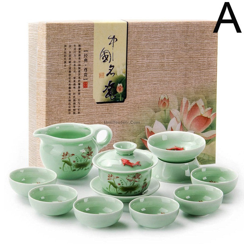 Premium Chinese Jade Porcelain Lotus Gaiwan Tea Set - Traditional Yixing Clay Teapot with Cups for Gongfu Tea Ceremony | Perfect for Home, Office & Zen Meditation Spaces