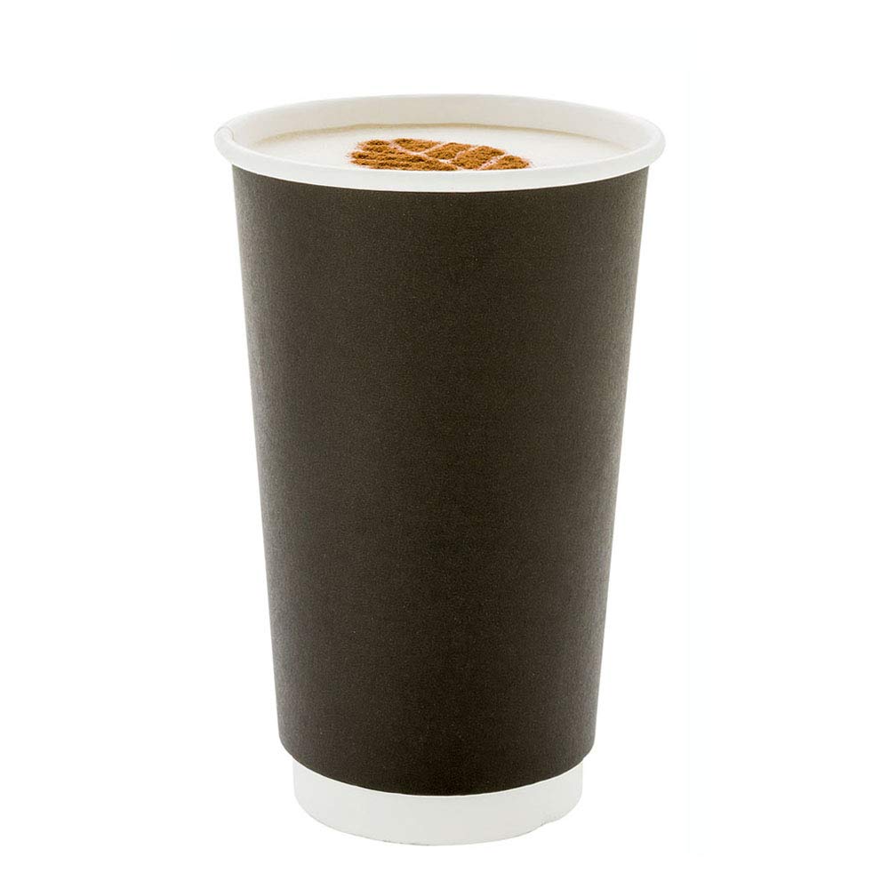 16oz Disposable Double Wall Coffee Cups (500 Pack) - Insulated Hot Cups for Coffee, Tea, Hot Chocolate - Rippled Black Paper Design - Lids Sold Separately - Perfect for Cafes, Offices & Home Use
