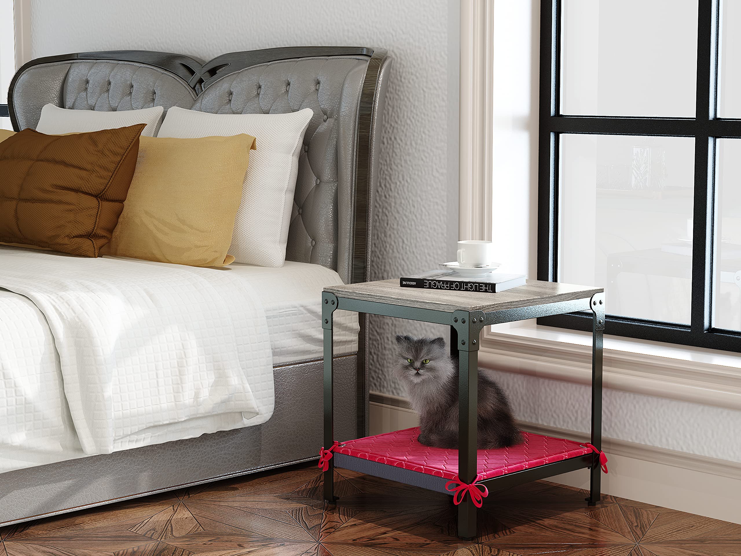 Pet-Friendly Coffee Table with Removable Pet Mat - Eco-Friendly Wooden Top & Metal Frame, Multi-Functional Minimalist Design for Living Room - Perfect for Cat/Dog Beds & Small Appliances