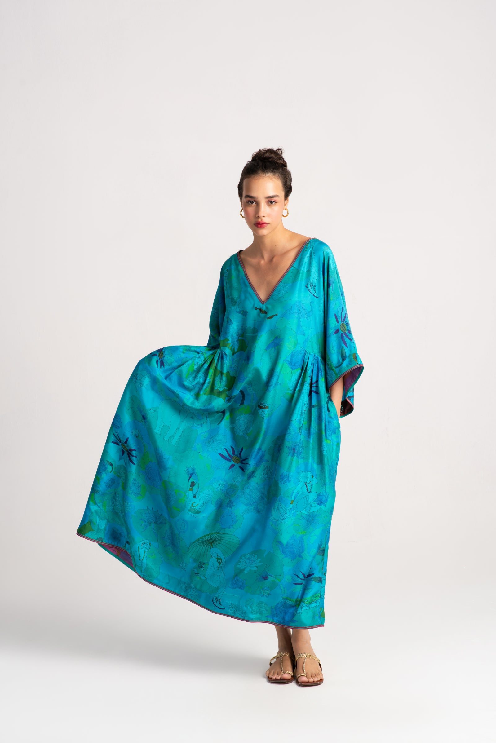 Bandini Silk Dress in Aqua Blue - Elegant & Comfortable for Weddings, Parties & Special Occasions