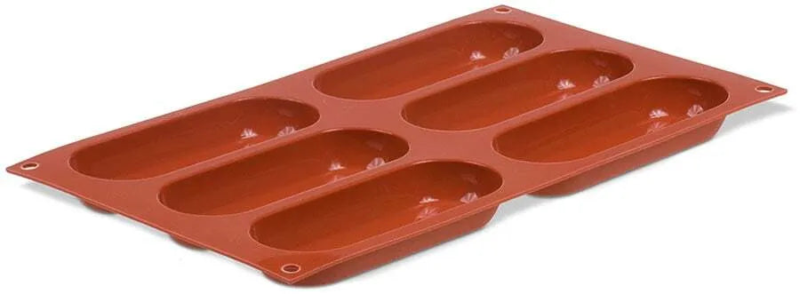 Orange Non-Stick Eclair Baking Pan Set - 6 Cavity Silicone Mold for Perfect Eclairs, Cream Puffs & Pastries - Ideal for Home Baking, Dessert Making & Party Treats