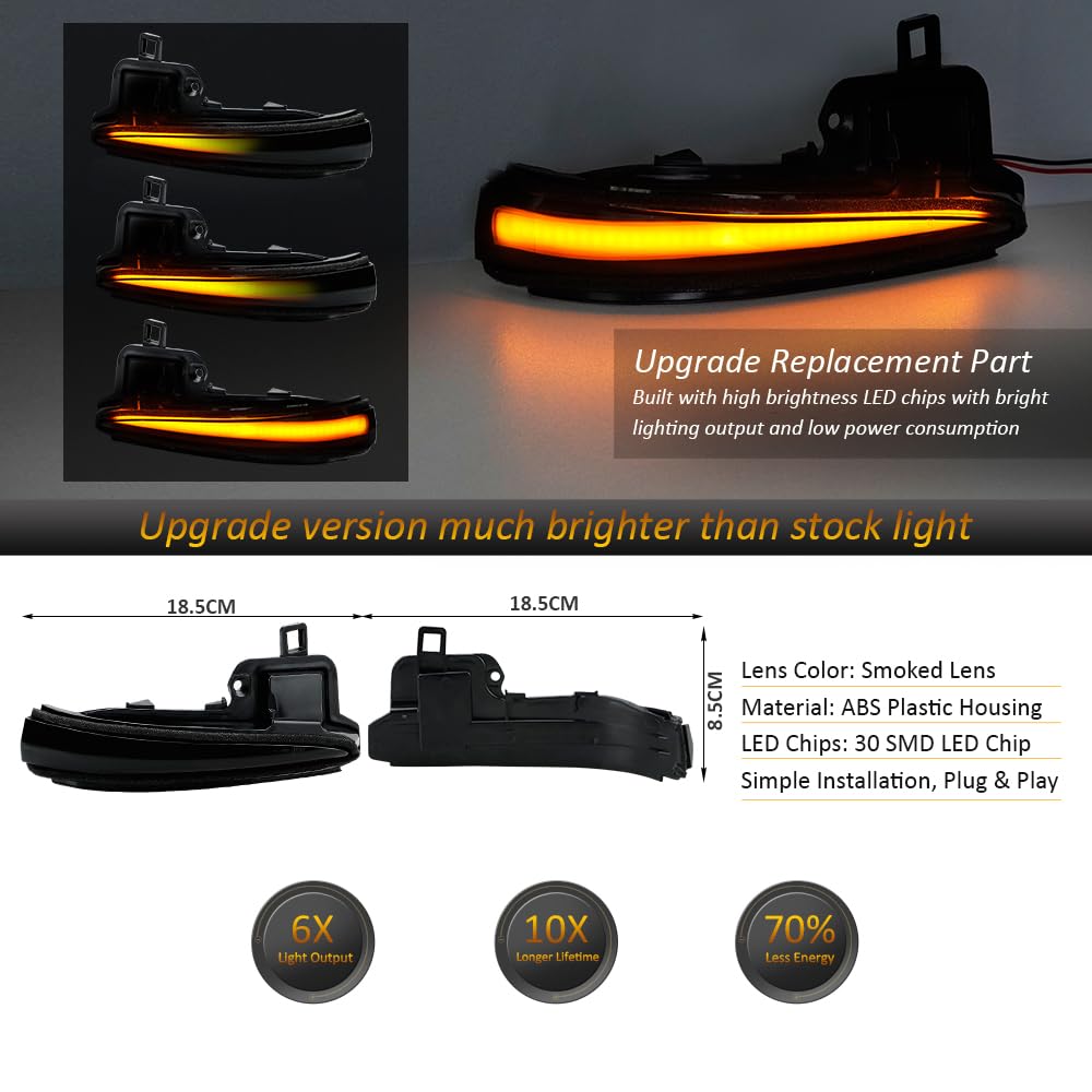 D-Lumina Sequential LED Side Mirror Turn Signal Lights - Smoked Lens Compatible with Toyota RAV4 2019-2023, Tacoma 2016-2023, Highlander 2020-2023 & Alphard Vellfire - Dynamic Indicator Strip Mirror Marker Light (Pack of 2) - Upgrade Your Car's Safety & Style for Night Driving and Urban Commuting