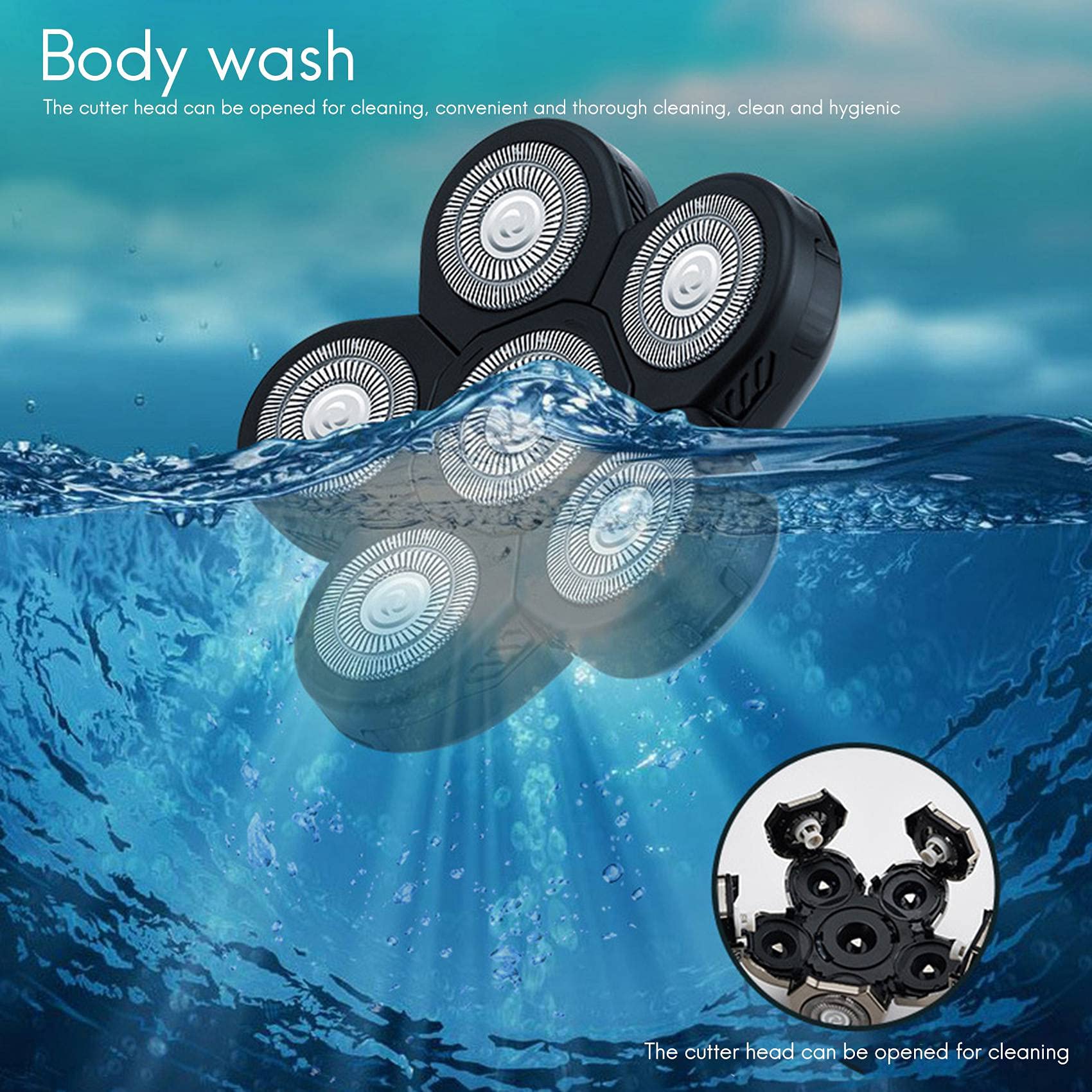 Men's Electric Shaver Replacement Heads - 6 Blades Replacement Heads for Bald Shaving - Perfect for Travel, Home Use & Daily Grooming Routine