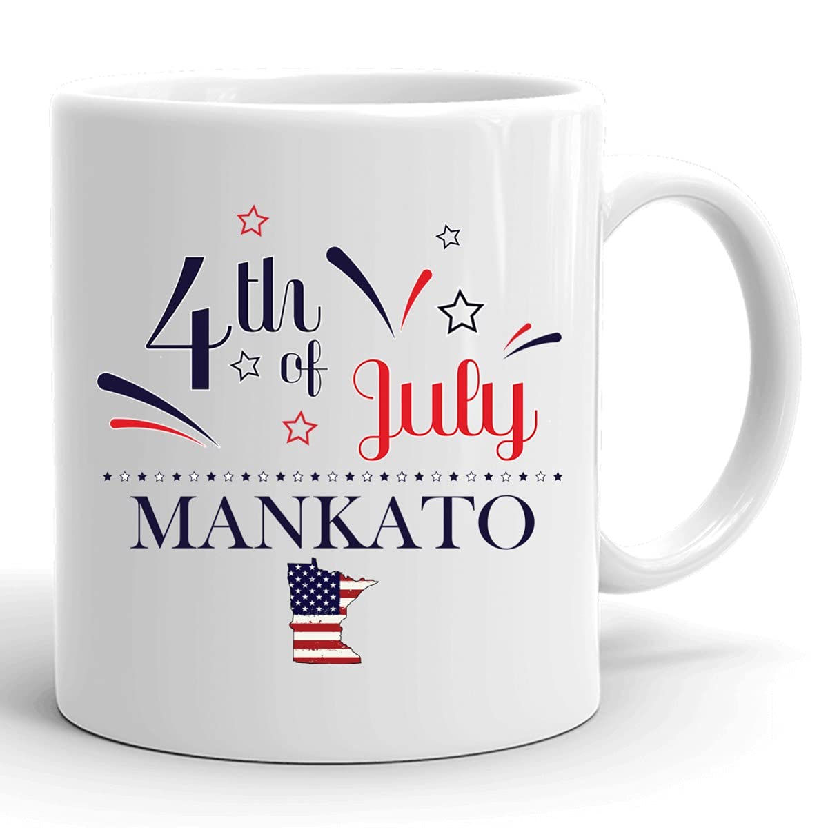 Personalized 11oz White Coffee Mug - Custom USA Flag Design with Any City & State - Happy 4th of July Gift (Mankato Minnesota Example) - Perfect for Independence Day Celebrations, Office Gifts & Patriotic Home Decor