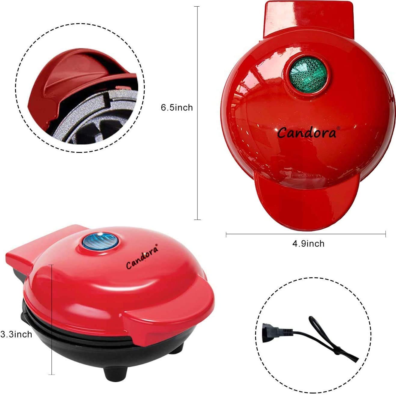 Candora Home Mini Waffle Maker Machine - Perfect for Individual Waffles, Paninis, Hash Browns | Compact & Easy to Use | Ideal for Breakfast, Snacks & Quick Meals at Home, Office or Dorm