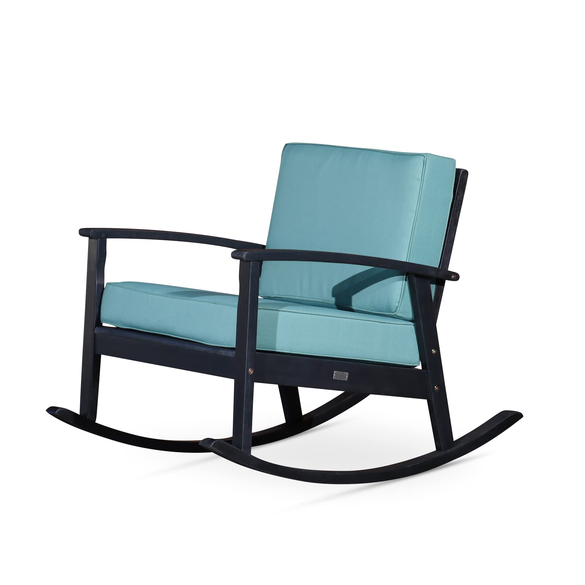 DTY Outdoor Living Longs Peak Deep Seat Eucalyptus Rocker - Espresso Finish with Sage Cushions | Patio Rocking Chair for Porch, Garden & Backyard Relaxation