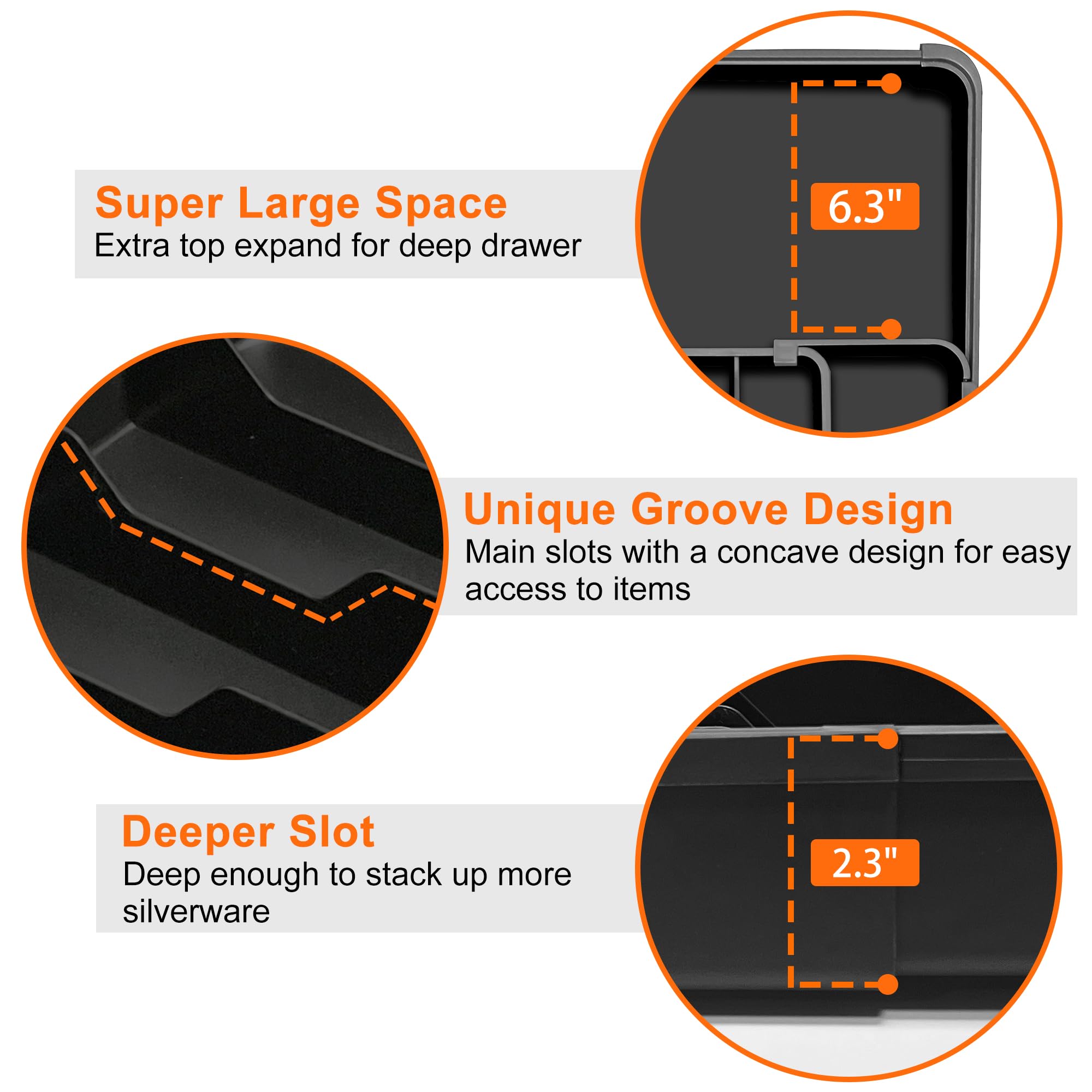 Expandable Silverware Organizer - Adjustable Utensil Drawer Tray for Spoons, Forks & Knives - Kitchen Storage Solution for Flatware & Cutlery - Perfect for Home, Restaurant or Office Use - Black