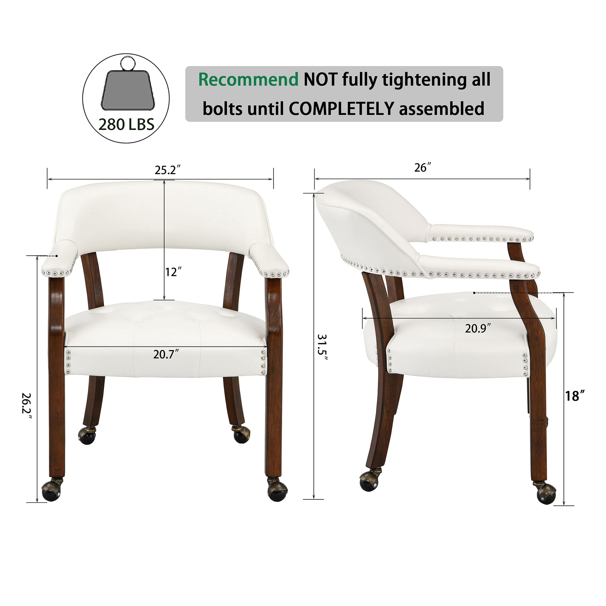 LEEMTORIG Large Rolling Dining Chairs with Casters & Arms - 26