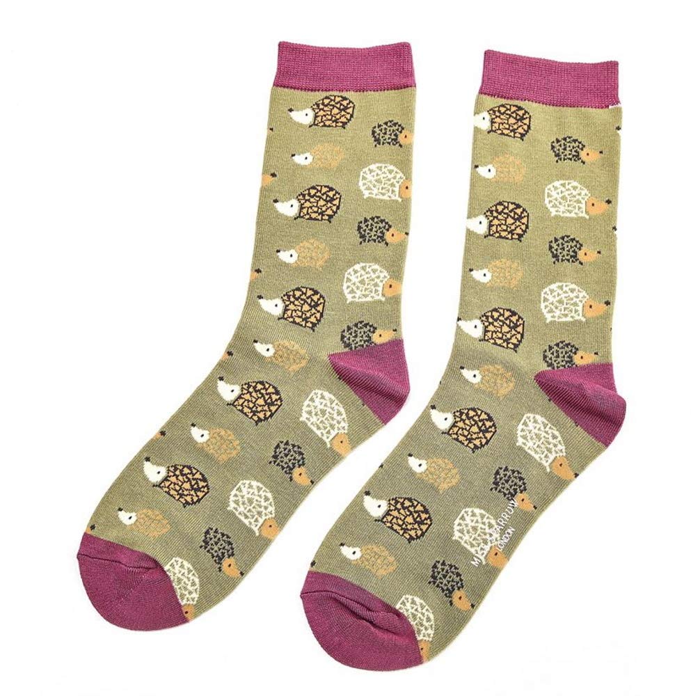 Cute Hedgehog Pattern Women's Socks - 2 Pairs Pack (Green & Pink) - Soft Comfortable Socks for Casual Wear, Gifts & Everyday Use