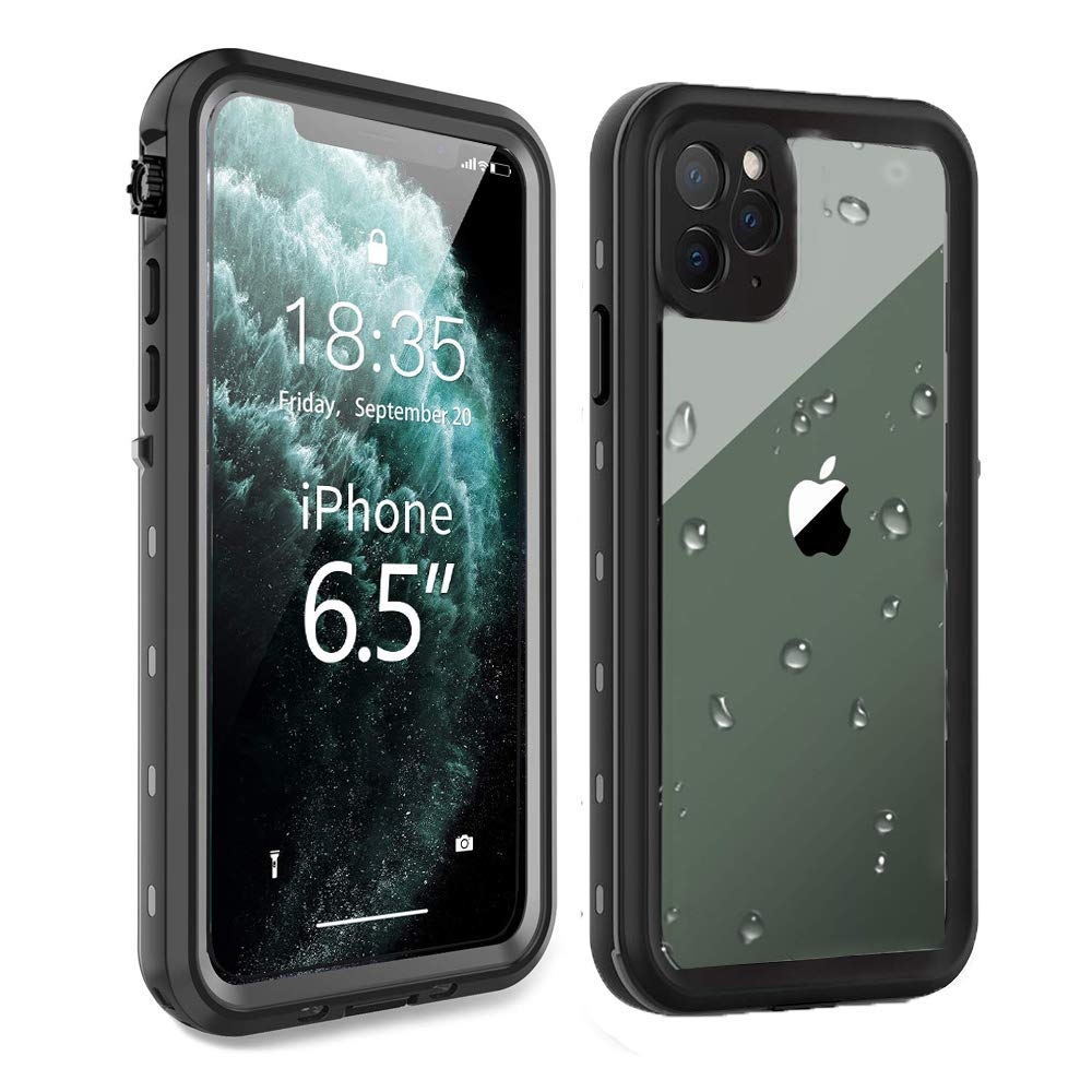**iPhone 11 Pro Max Case - Rugged Bumper with Built-in Screen Protector, Clear Back Cover & Wrist Strap | Waterproof Full Body Protection for Apple iPhone 11 Pro Max (Black) | Perfect for Outdoor, Travel & Daily Use**