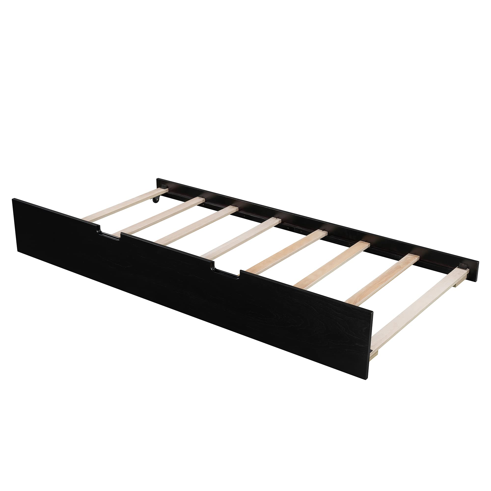P PURLOVE Twin Daybed with Trundle - Solid Wood Daybed Frame with Built-in Folding Tables on Both Sides - No Box Spring Needed - Perfect for Small Spaces, Guest Rooms, Dorms & Living Rooms (Espresso Finish)