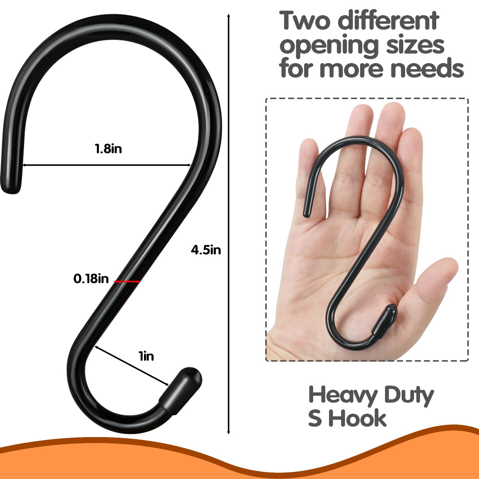 4.5 Inch Heavy Duty Vinyl Coated S Hooks - 10 Pack Non-Slip Black Rubber Hanging Hooks for Plants, Clothes, Bags & Kitchenware - Perfect for Closet, Garage & Outdoor Organization