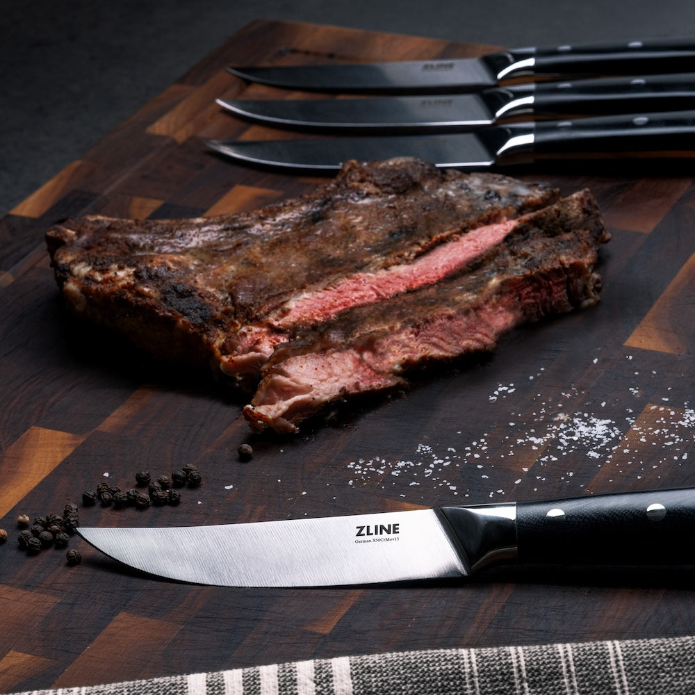 ZLINE 6-Piece Professional German Steel Steak Knife Set - High-Quality Stainless Steel Knives for Steak, Meat, and BBQ - Perfect for Dining, Gifting, and Restaurant Use