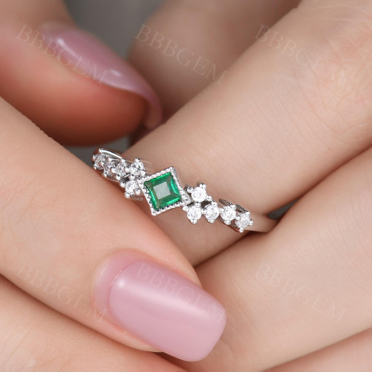3.5mm Natural Emerald Square Cut Ring for Women - 14K White Gold Minimalist Everyday Jewelry - Perfect for Daily Wear, Office & Special Occasions