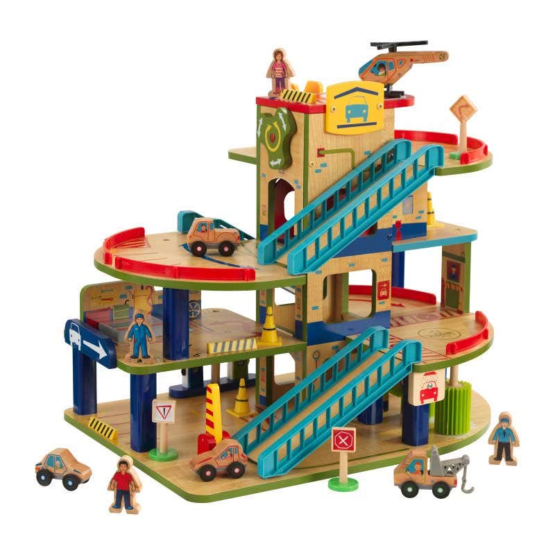 Wash n Go Wooden Car Garage Toy Set for Kids - Pretend Play Vehicle Wash Station with Parking Ramp - Perfect for Toddlers & Preschoolers (Great for Birthday Gifts & Early Learning Playtime)