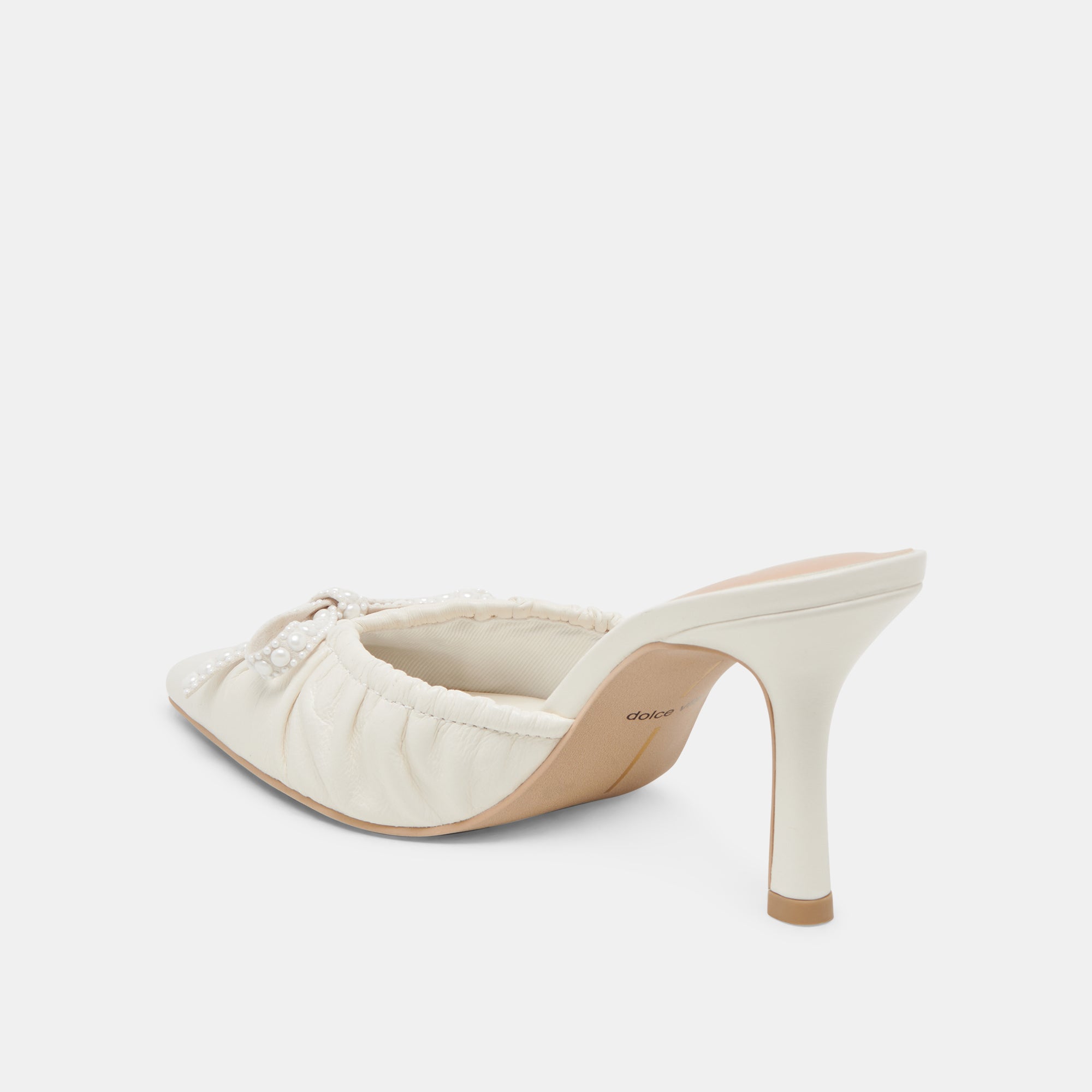 KAIRI Women's White Crinkle Patent Leather Pearl Heels - Elegant High Heel Pumps for Parties, Weddings & Evening Events