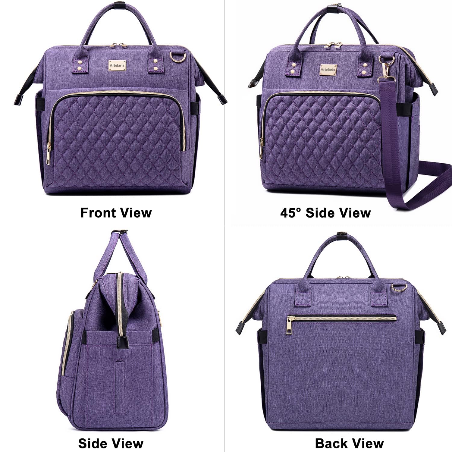 Artelaris Insulated Lunch Bag for Women - Large Leakproof Cooler Tote for Work, Office & School - Reusable Lunch Box & Purse in Purple - Perfect for Meal Prep, Picnics & Daily Commute