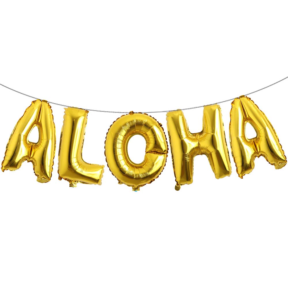 16 Inch Tropical Hawaii Party Decorations - ALOHA Gold Foil Balloons & Banner Set for Luau, Wedding, Birthday Party Supplies | Perfect for Beach Themed Events, Hawaiian Parties & Summer Celebrations