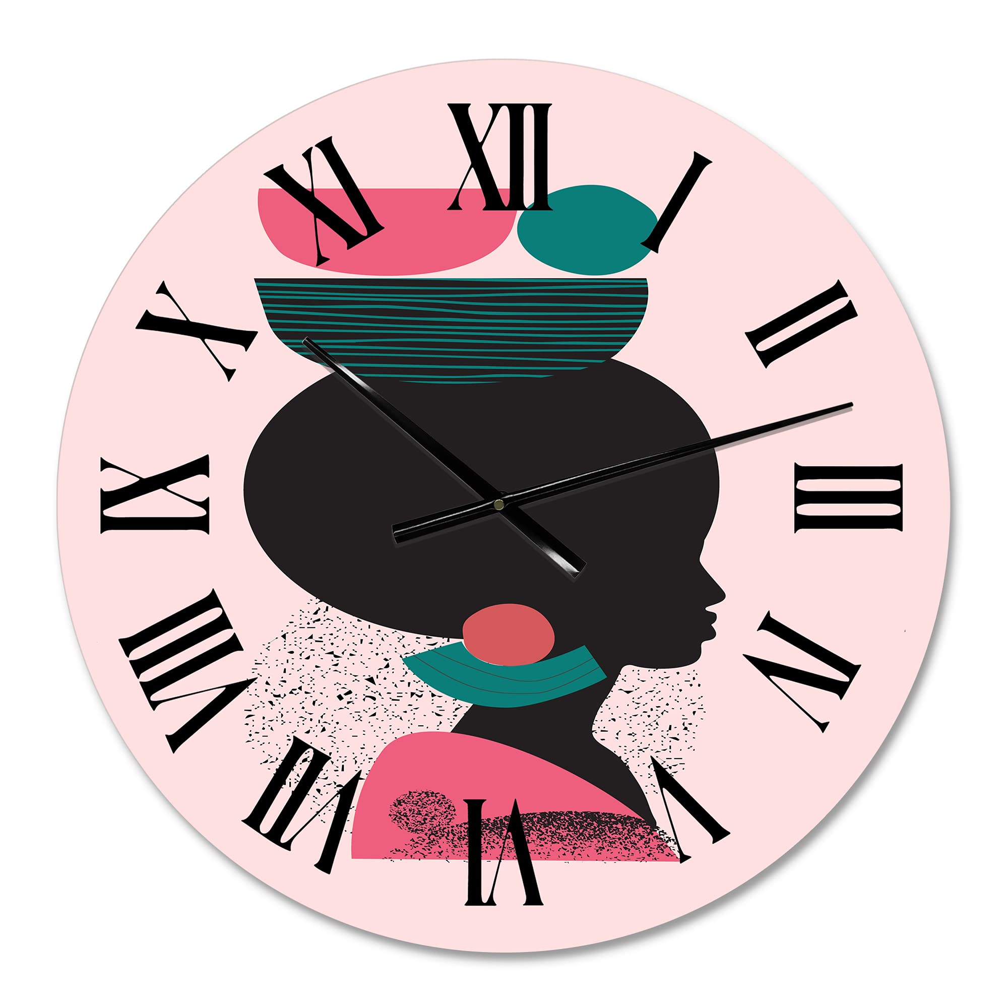 Modern Abstract Wall Clock - Ethnic Geometric Silhouette Afro American Design, Large Fractal Art Decor for Bedroom, Living Room & Office | Unique Home & Office Décor