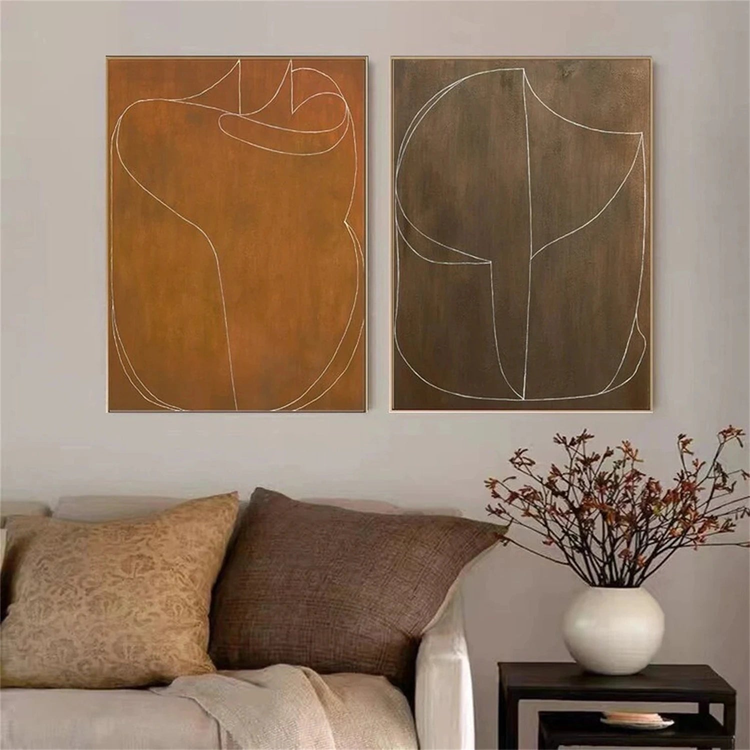 Abstract Painting Set of 2 - Modern Wall Art for Living Room & Bedroom Decor - #AB 274