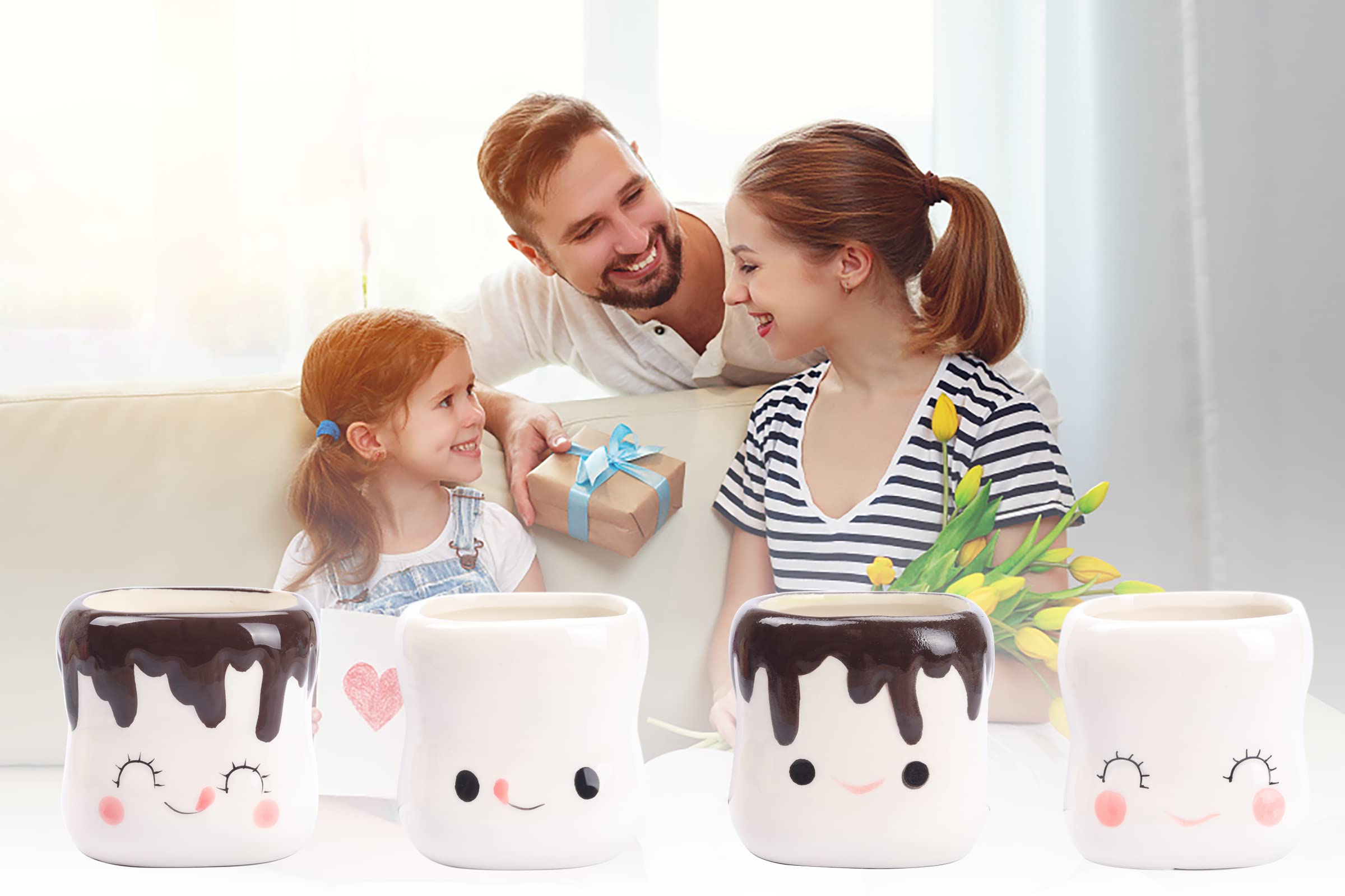 4-Pack Cute Marshmallow Mugs for Hot Chocolate & Cocoa - 6oz Insulated Ceramic Cups for Kids & Adults - Perfect Gift for Christmas, Mother's Day & Birthdays - Great for Family Gatherings, Sleepovers & Cozy Winter Nights