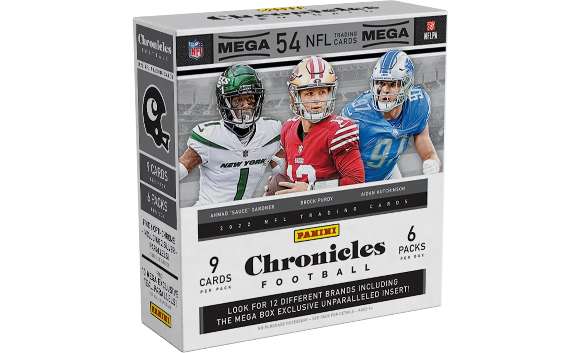 2022 Panini Chronicles Football Trading Card Mega Box - Collect Rookie Cards Like Brock Purdy, Ahmad Sauce Gardner & Aidan Hutchinson | Perfect for Sports Memorabilia Collectors and Fantasy Football Fans
