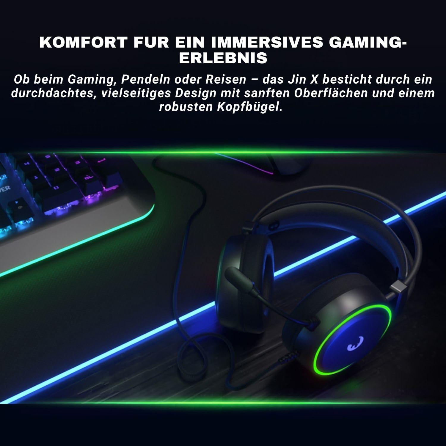 GAMEPOWER Jin X Gaming Headset with Microphone - Wired Headphones for PS4, PS5, Xbox One, PC & Switch - 50mm Speakers, 3.5mm Jack - Black - Perfect for Competitive Gaming & Online Chat