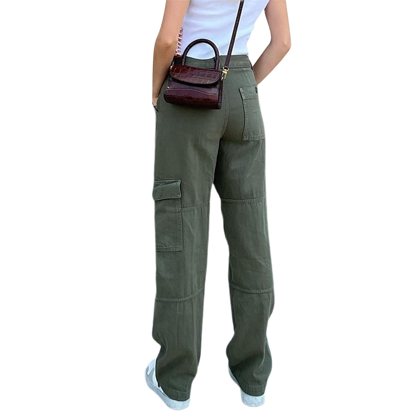 ICNGLKSND Women's High Waisted Baggy Jeans - Y2K Streetwear Denim Pants with Big Pockets | Straight Wide Leg Trousers for Casual Outfits & Retro Fashion