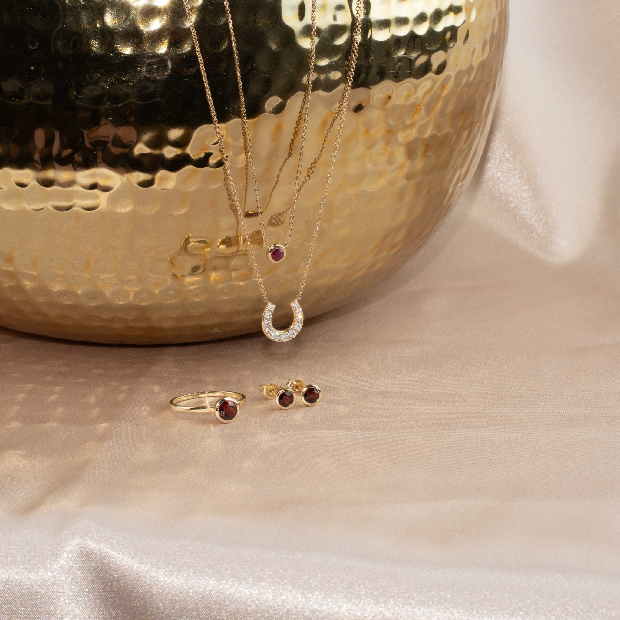 14k Solid Yellow Gold Ruby Station Necklace - Elegant Bezel Set Gemstone Jewelry for Women, Perfect for Gifts, Anniversaries, and Special Occasions