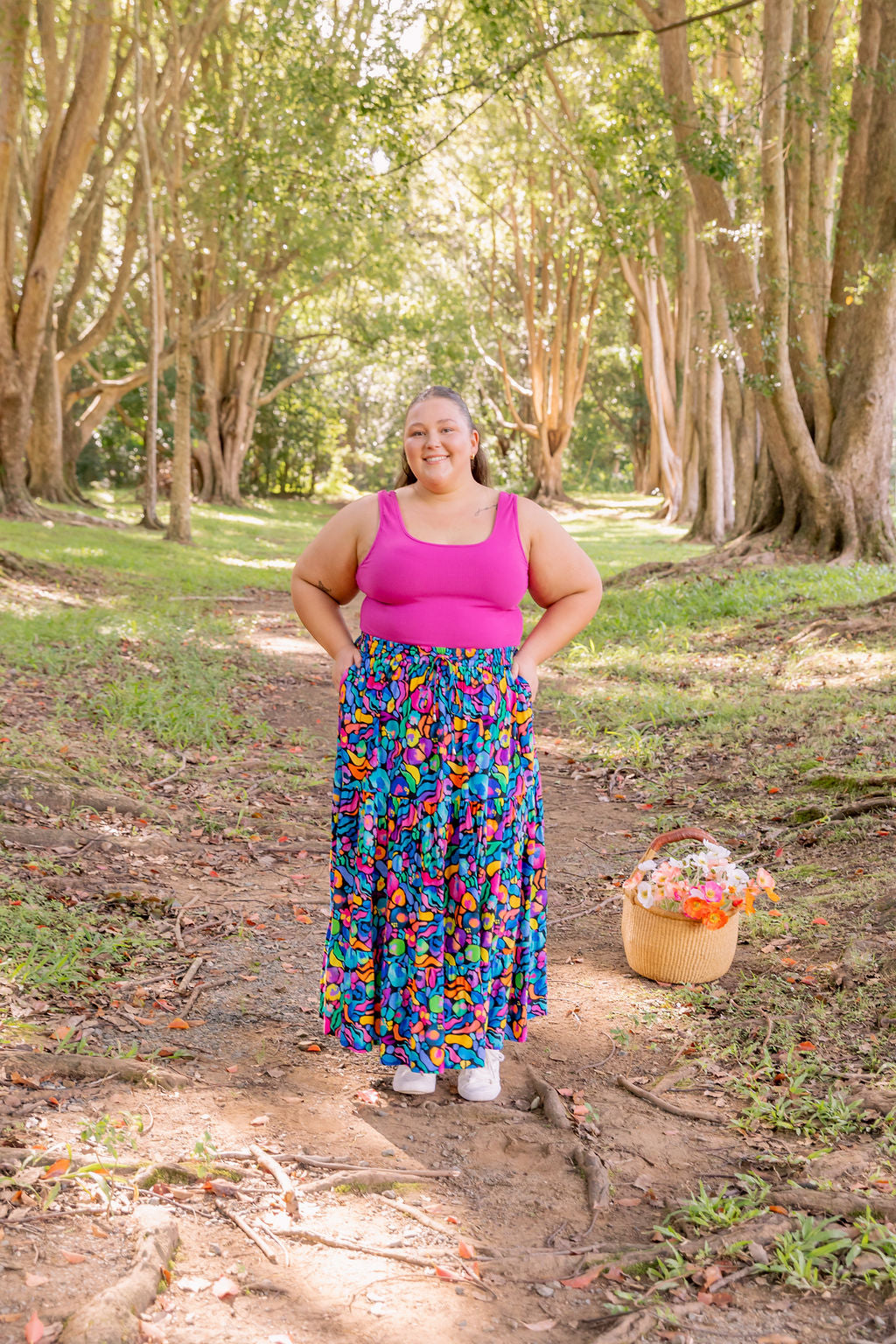 Kasey Rainbow African Print Carrie Skirt - Stylish Floral Midi Skirt for Women, Perfect for Summer Outfits, Beach Vacations & Boho Fashion